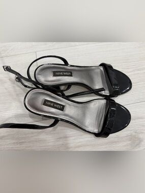 Nine West Black Patent Open-Toe Slingback Heels
